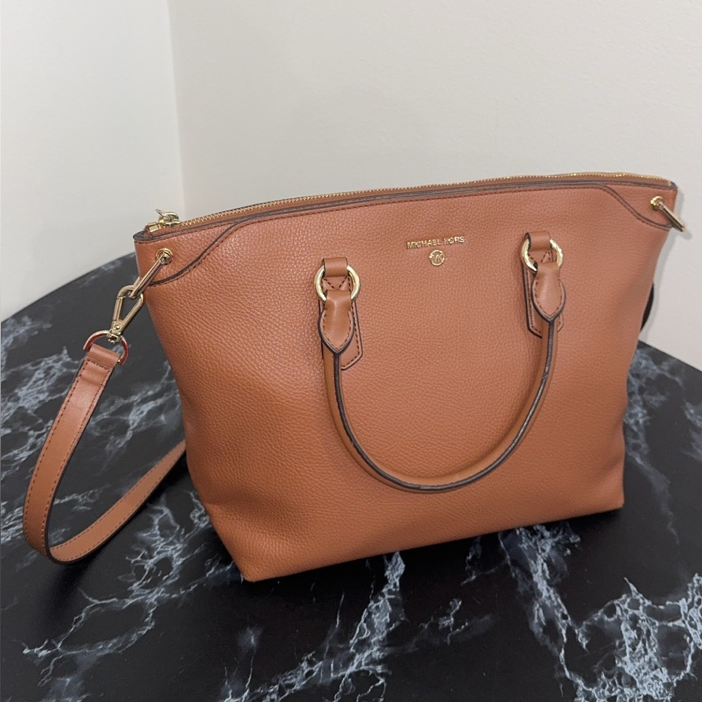 MICHAEL Michael Kors Elson Large Convertible Satchel in Brown Luggage AUTHENTIC - Picture 4 of 16